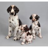 A Set of Three Large Italian Glazed Studies of Pointer Hounds, Graduated Sizes, Tallest 57cm high