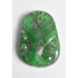 A Reproduction Chinese Green Hardstone Item, Panda Climbing Bamboo, 5cm high