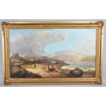 A Mid 19th Century Gilt Framed OIl on Canvas Depicting Family Collecting Seaweed on Beach, Signed