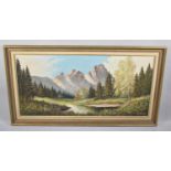 A Large Mid 20th Century Framed Oil on Canvas, Alpine Scene, Signed Bottom Right, 120x59cms