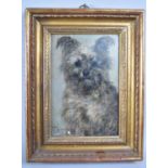 A Gilt Framed Oil on Board Depicting Highland Terrier, "Tottie 1887", 16x24cms