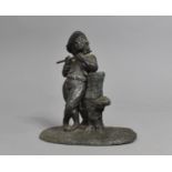 A Late 19th Century Spelter Clock Mount in the form of Boy with Flute Resting on Tree, 15cms High