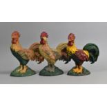 A Collection of Three Cold Painted Cast Iron Novelty Doorstops in the Form of Cockerels, 24cms High