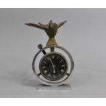 A Vintage Car Clock with Brass Swallow Mascot, 16cms HIgh