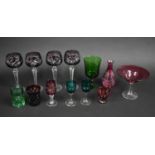 A Collection of Various Coloured Glass to Include Set of Four Hock Glasses, Tazza Etc