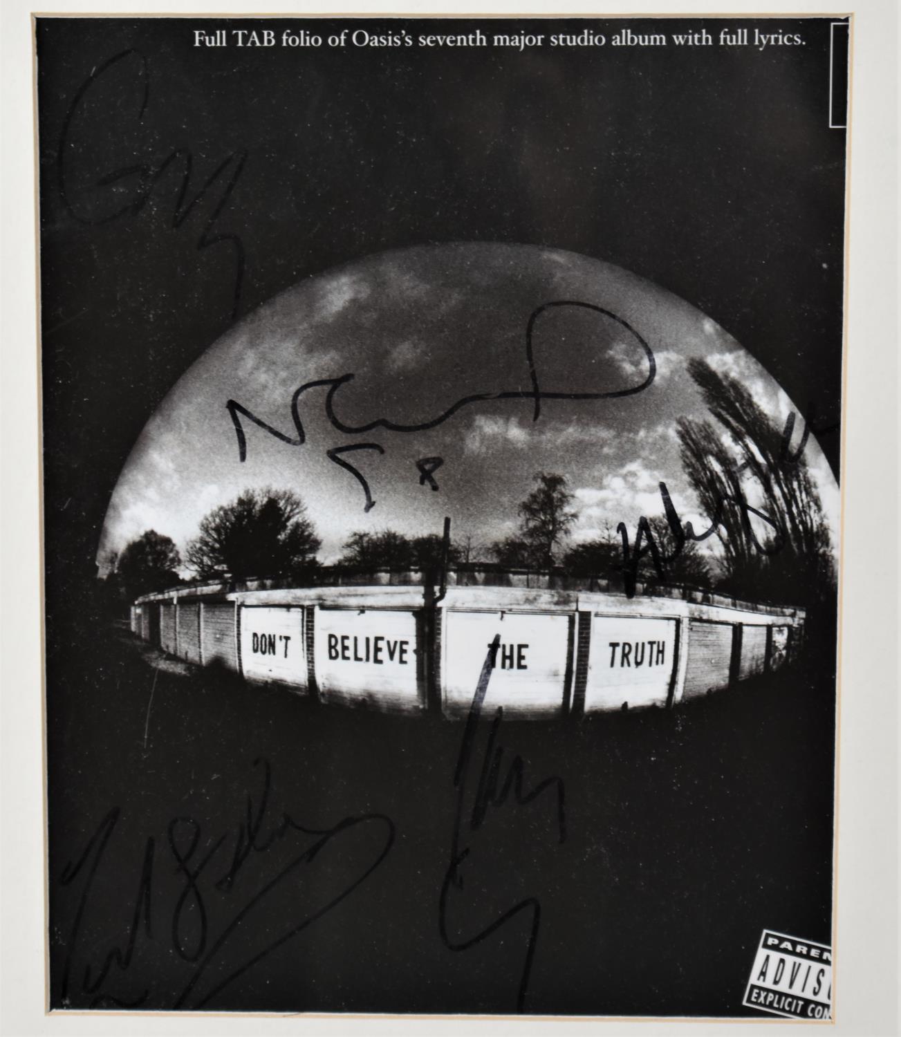 A Framed Signed Oasis Tab Folio Cover With Some Water Damage To Back - Image 2 of 3