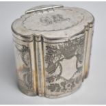 A Late Victorian Silver Plated Oval Tea Caddy with Hinged Lid Monogrammed DLR, Engraved Decoration