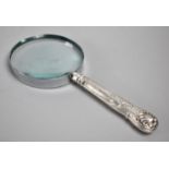A Mid 20th Century Silver Handled Desktop Magnifying Glass with Kings Pattern Handle, 22cms Long