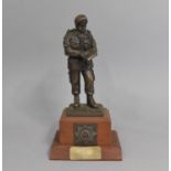 A Bronze Effect Figural Study depicting Cheshire Regiment Soldier on Wooden Plinth, 28cms High