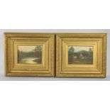 A Pair of Late 19th/Early 20th Century Naieve Oils on Canvas, River Scene and Rural Scene, Each