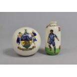A Vintage Crested Ware Football for New Brighton together with a Bottle For Sheffield Wednesday,