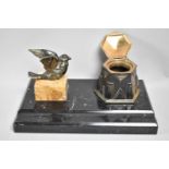 A French Art Deco Desktop Inkstand, Ink Well Missing Liner, 19.5cms Wide