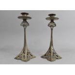 A Pair of Silver Plated Arts and Crafts Candlesticks, 26.5cms High