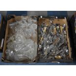 Two Boxes of Various Glassware and Flatware