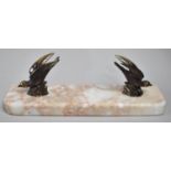 A French Art Deco Desktop Pen Rest in the Form of Two Swallows on Marble Plinth Base, One Sail AF,