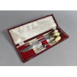 A Mid 20th Century Horn Handled Three Piece Carving Set in Case