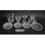 A Collection of Various Cut and Moulded Glassware to Include Takards, Jug, Dishes Etc