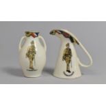 Two WWI Crested Ware Items, Man in Khaki Jug and 6th North Staffs Soldier Vase