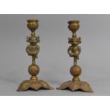 A Pair of Vintage Brass Candlesticks with Pixie Supports, 17cm High