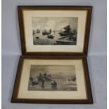 A Pair of Framed Monochromed Edwardian Prints, Off to the Fishing and Toilers of the Sea, 54x34cm