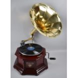 A Reproduction Wind up Gramophone with Brass Trumpet