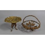 A Pair of Vintage Gilt Metal Continental Items, Tripod Stand with Relief Decoration and Cherub