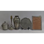 A Collection of Various Pewter Items to comprise Vase, Candlesticks (Converted to Table Lamps) Photo