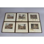 A Set of Six Framed Coloured Fox Hunting Engravings After Howitt, 17cm x 12cm