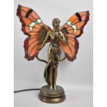 A Modern Bronze effect Figural Table lamp in the Form of an Angel with Tiffany Style Wings, 41cms