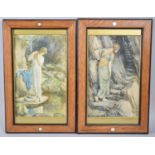 A Pair of Framed Pre-Raphaelite Prints of Maidens, Each 13x22cm