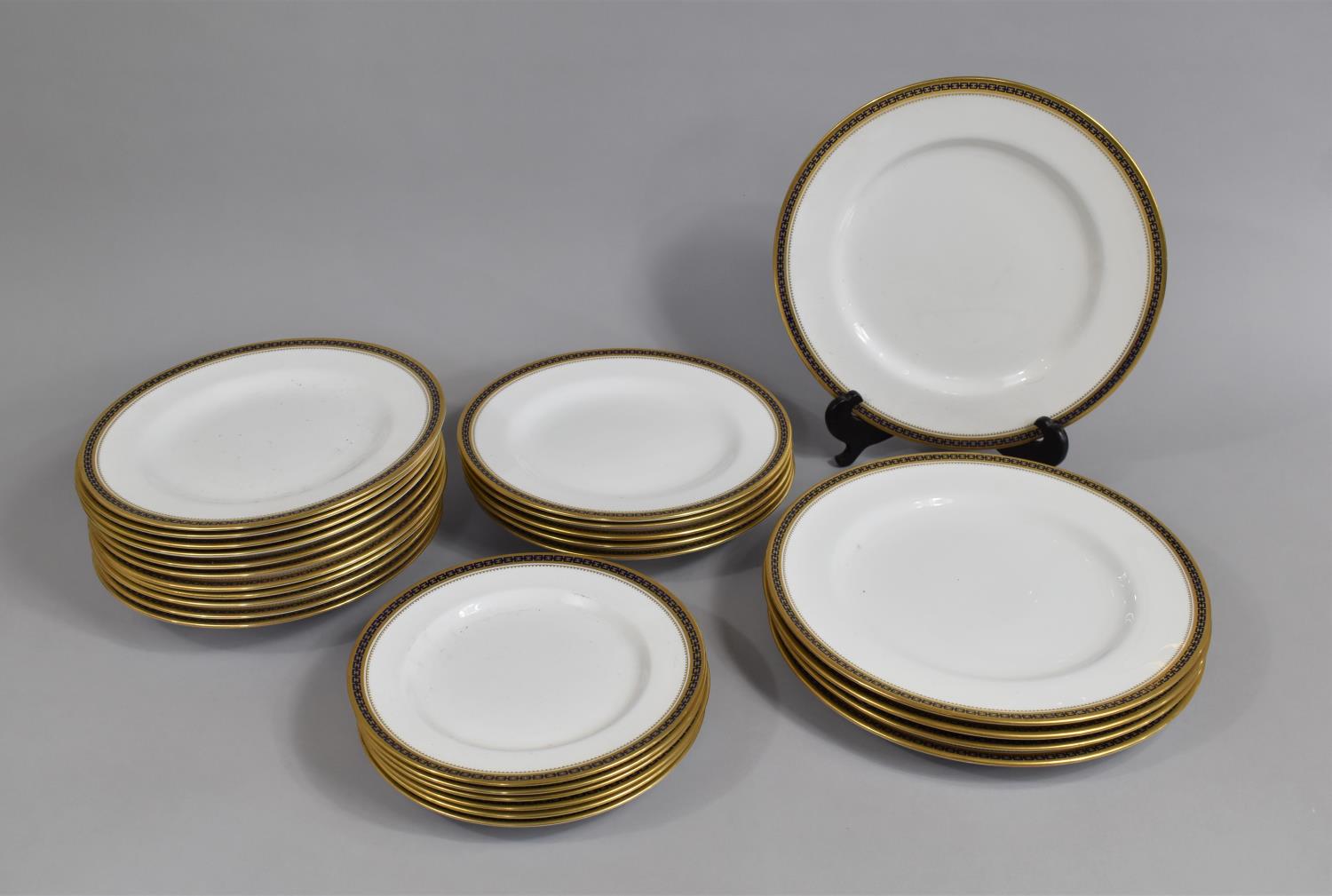 A Part Set of Spode Copeland China, Decorated with Gilt and Cobalt Blue H Trim, to comprise Large,
