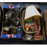 Two Boxes of various Sundries to comprise Ceramics Duck Crock, Vintage Soda Syphon, Table Lamp Etc