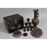 A Collection of Oriental Items to Comprise Bronze Items (AF), Lined Teabox, Vase Stands Etc,