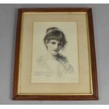 A Framed Victorian Pencil Drawing of a Maiden, 24x34cm
