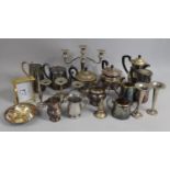 A Collection of Various Silver Plated Items to comprise Three Branch Candelabra (AF), Teapots, Vases