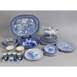 A Collection of various Blue and White to comprise Teapot, Plates, Bowls Etc (Condition Issues)