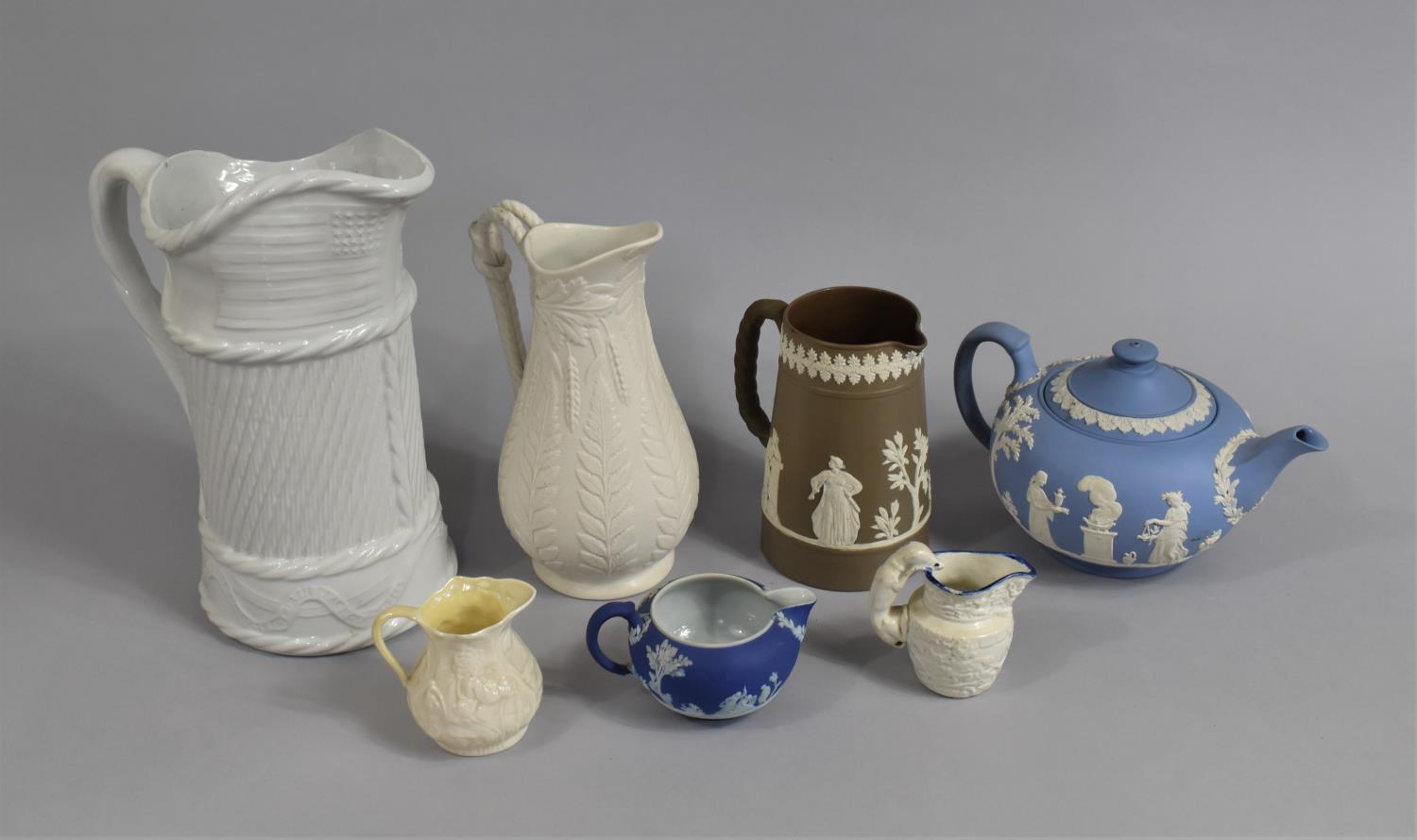 A Collection of Various 19th and 20th Century Ceramics to comprise Barley Relief Jug, Jasperware