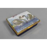 A Royal Crown Derby Halcyon Days The Royal Swan Enamelled Box, 8.5cm wide