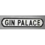 A Modern Wooden Sign in the Form of Cast Iron Road Sign, "Gin Palace", 64cm wide