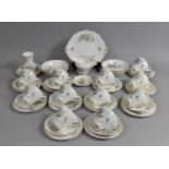 A Regency China Purple Flower Decorated Tea Service to comprise Cups, Saucers, Side Plates, Cups,