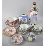 A Collection of Oriental Ceramics, Chinese God Figure, Egg Shell Cups and Saucers etc