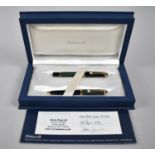 A Boxed Pelikan M300/K300 Green Striated Pen and Ballpoint Set with 14ct Gold Nib, Guarantee Dated