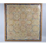 A Large Framed 19th Century Silk Embroidery, Geometric Pattern, 71x73cm