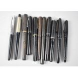 A Collection of Eleven Various Vintage Pens, None with Gold Nibs