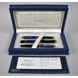 A Boxed Pelikan M600 Blue Striated, Ballpoint and Pencil Set, Pen with 14ct Gold Nib, Guarantee
