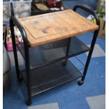 A Modern Metal Framed Butchers Block Style Trolley with Wooden Top and Two Wire Shelves Under, 55cms