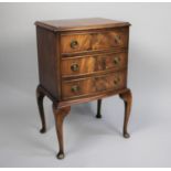 A Late 20th Century Bow Fronted Mahogany Small Three Drawer Chest on Cabriole Supports, 43cms