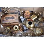 A Collection of Various Brass wares, Italian Inlaid Musical Jewellery Box (AF) Etc