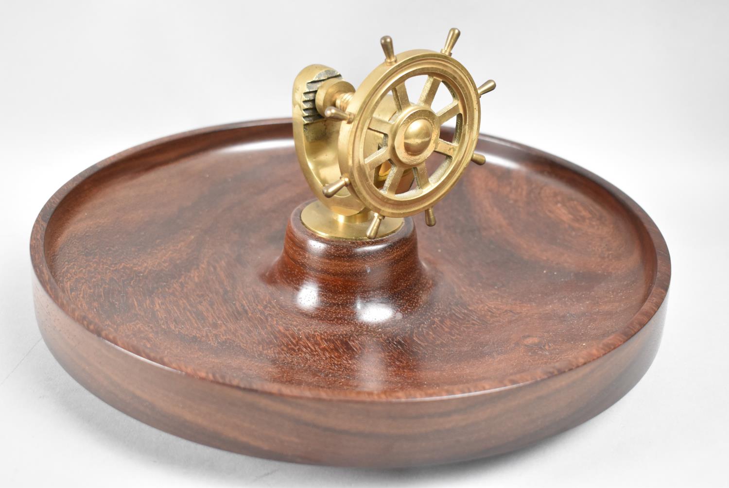 A Mid 20th Century Wooden Nut Bowl with Centre Raised Novelty Nut Cracker in the Form of a Ships