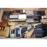 A Collection of Various Vintage Items to include Tape Measures, Opera Glasses, Brass Mounted Levels,